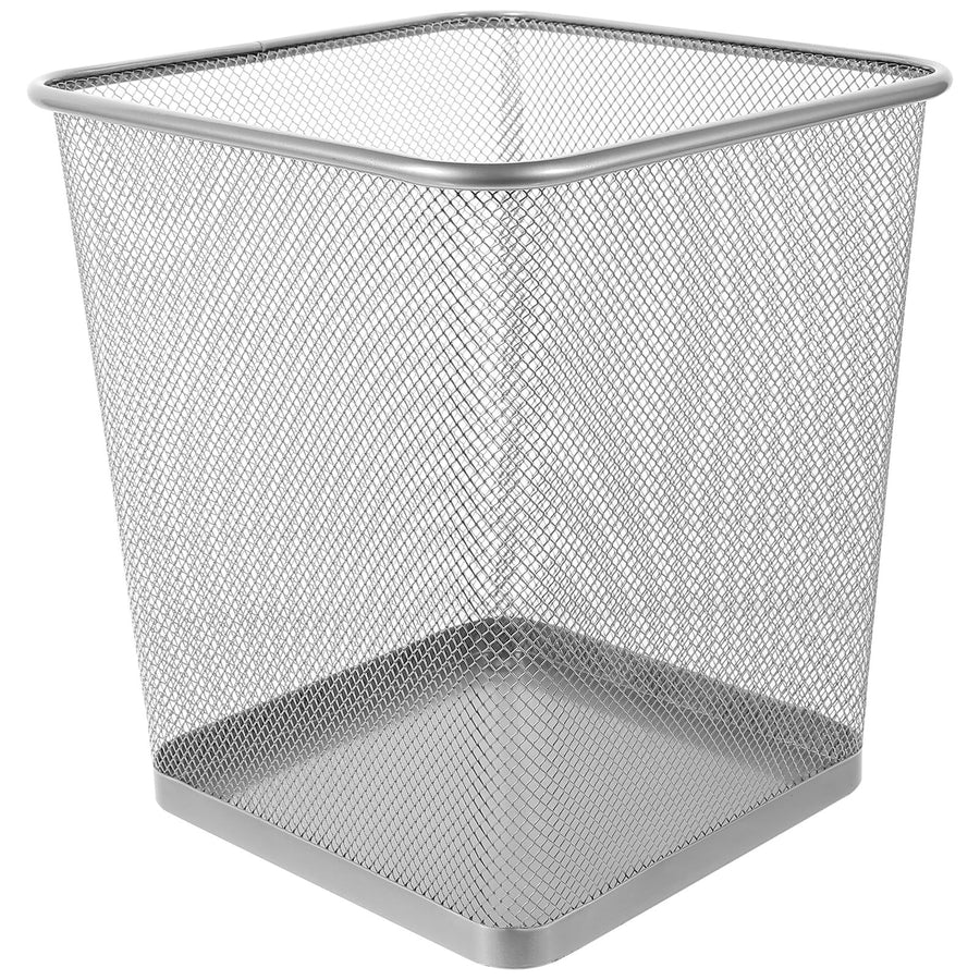 Wire Mesh Garbage Can Plated Silver Color with Open Mesh Design for Indoor Use