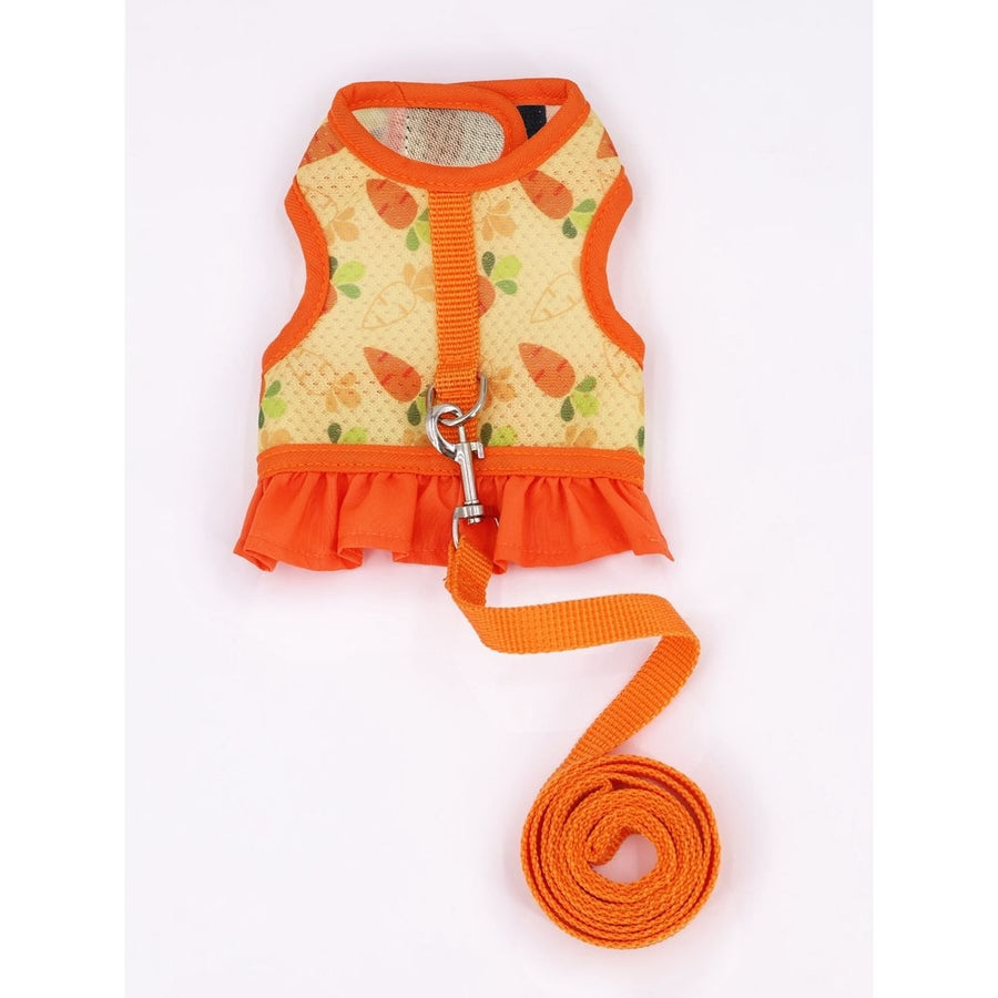 Rabbit Harness and Leash for Walking Escape Proof - Cute Carrot Pattern Mesh Breathable Bunny Vest Harness Outdoor Camping Hiking Training - Also Suit for Ferret Kitten Puppy Small Animals