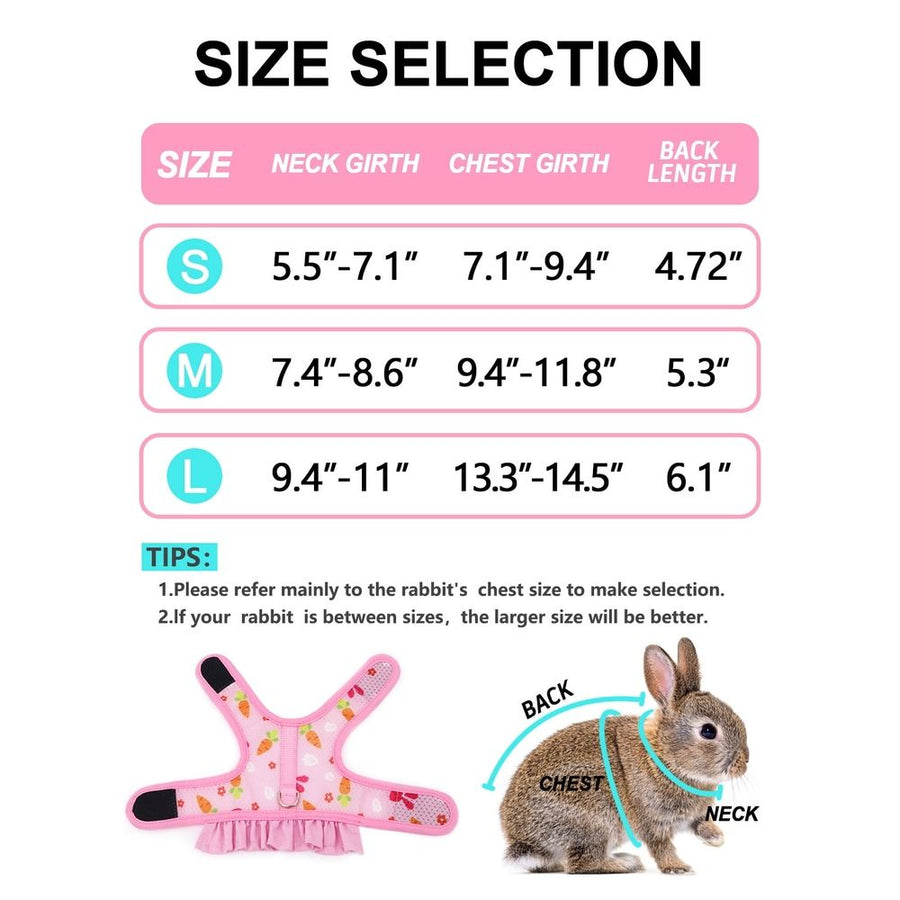 Rabbit Harness and Leash for Walking Escape Proof - Cute Carrot Pattern Mesh Breathable Bunny Vest Harness Outdoor Camping Hiking Training - Also Suit for Ferret Kitten Puppy Small Animals