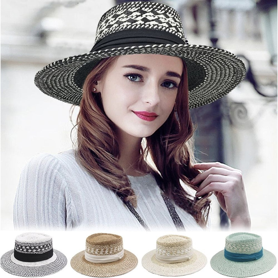 Straw Hat Summer Floppy Packable Panama Beach Sun Hat UPF 50+ Wide Brim Hat