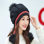 Women Winter Knitted Beanie Hat Glove Set Skull Cap Touchscreen Gloves