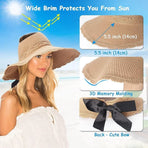 Women’s Straw Crochet Beach Sun Visor Poneytail Hats Adjustable Floppy Hat