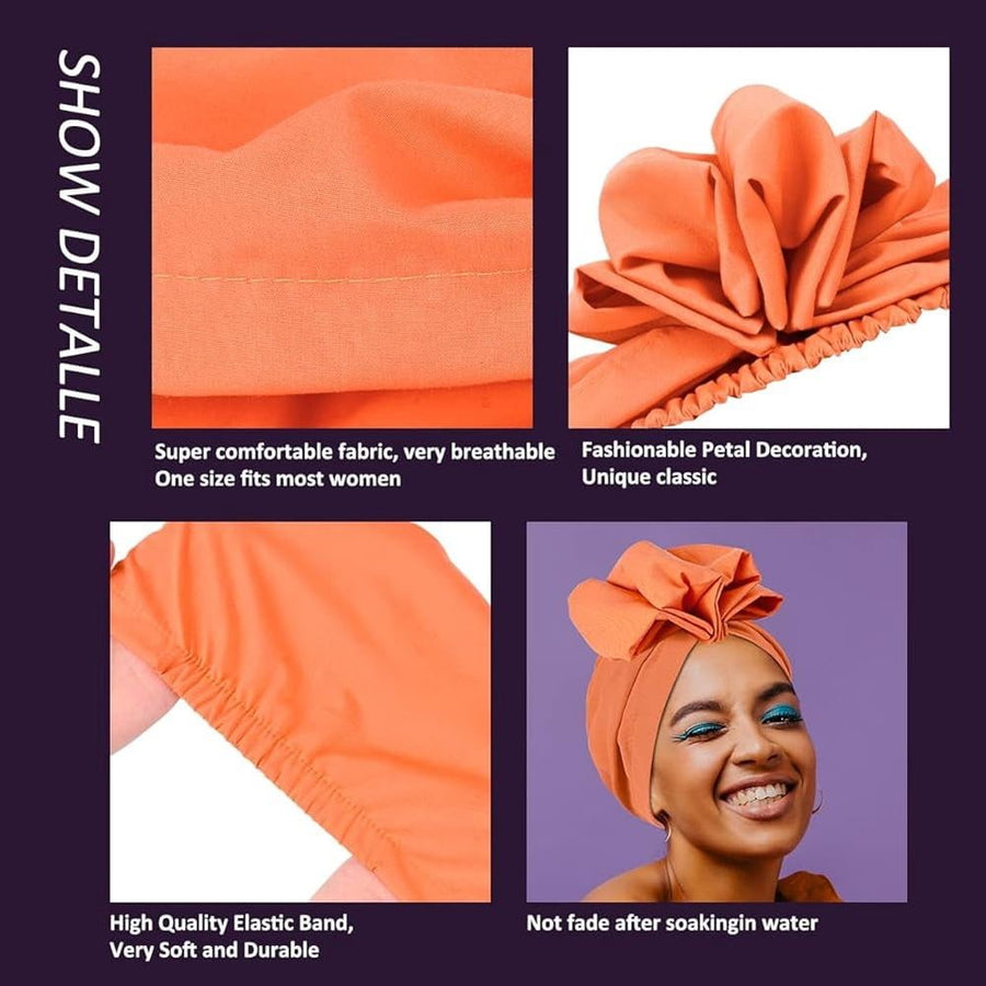Stretch Turban Hats African Double Layered Headwraps Soft Pre-Tied Bonnet Hair Wrap Ruffles Turbans for Black Women