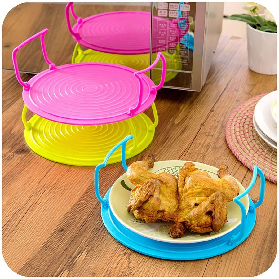 Microwave Plate Stacker Rack, Oven Tray Organizer for Steaming, Baking, Durable Stainless Steel Space Saver with Anti-Slip Legs Green 9.25x3.27'