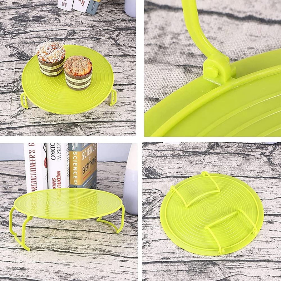 Microwave Plate Stacker Rack, Oven Tray Organizer for Steaming, Baking, Durable Stainless Steel Space Saver with Anti-Slip Legs Green 9.25x3.27'