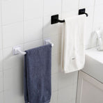 Self Adhesive Towel Bar, Heavy Duty No Drill Hand Towel Hanger for Bathroom and Kitchen Towel Storage Self, (Black/1 Pcs) 15/10.63Inches