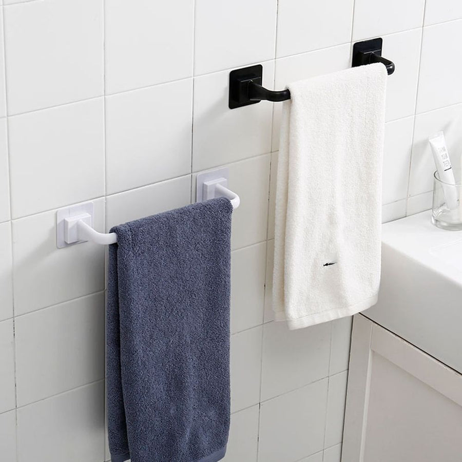 Self Adhesive Towel Bar, Heavy Duty No Drill Hand Towel Hanger for Bathroom and Kitchen Towel Storage Self, (Black/1 Pcs) 15/10.63Inches