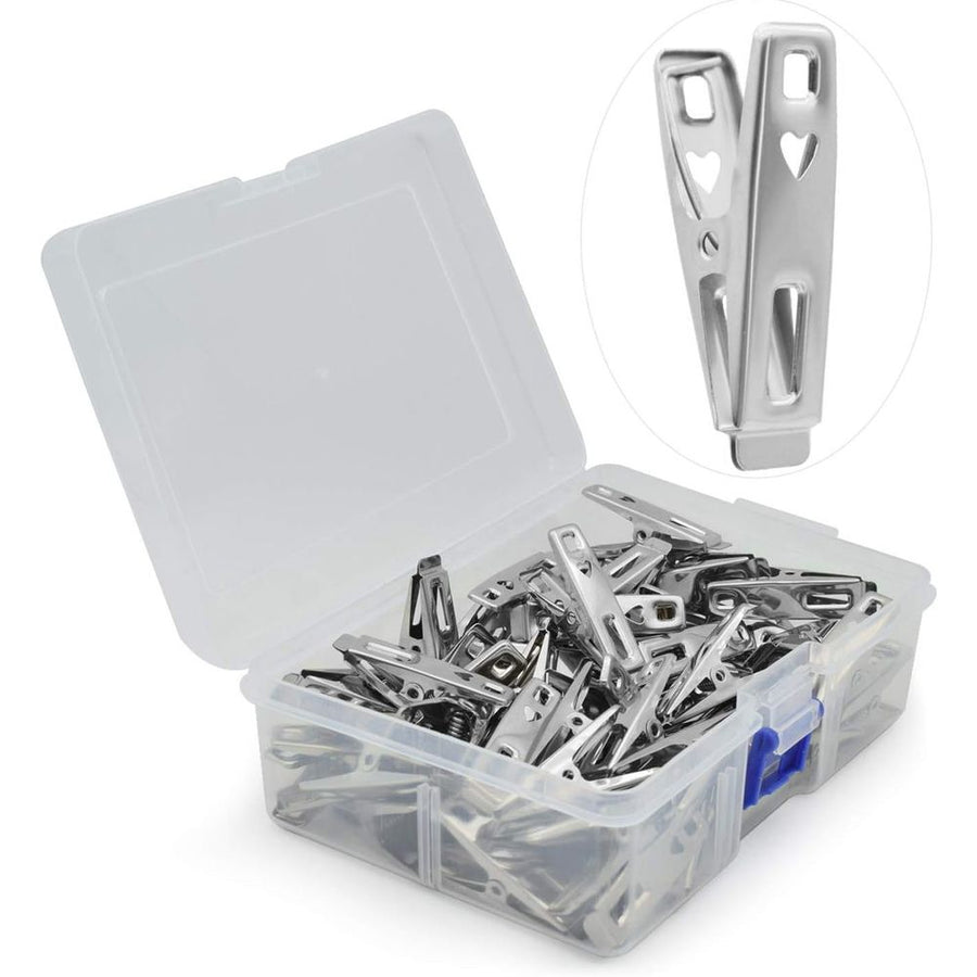 Strong Stainless Steel Clothes Pins, Heavy Duty Sewing Clips, Metal Laundry Clips with Storage Box for Clothes Sock Food Sealing Photos, 60 Pcs, 2.0x0.39x0.78