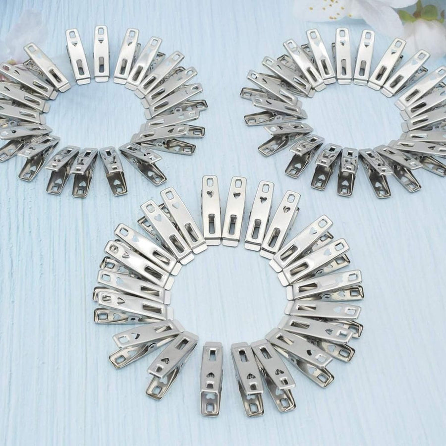 Strong Stainless Steel Clothes Pins, Heavy Duty Sewing Clips, Metal Laundry Clips with Storage Box for Clothes Sock Food Sealing Photos, 60 Pcs, 2.0x0.39x0.78