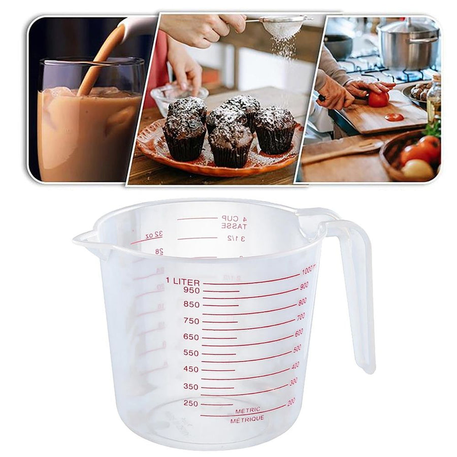 Plastic Measuring Cup, 32 Oz/1000 ml Clear Graduated Measuring Cups Plastic Mug with Spout and Handles Ounce and Ml Cup Marking for Recipe Ingredient, Flour, Water, Liquid, 1 Pcs, 5.12x4.72