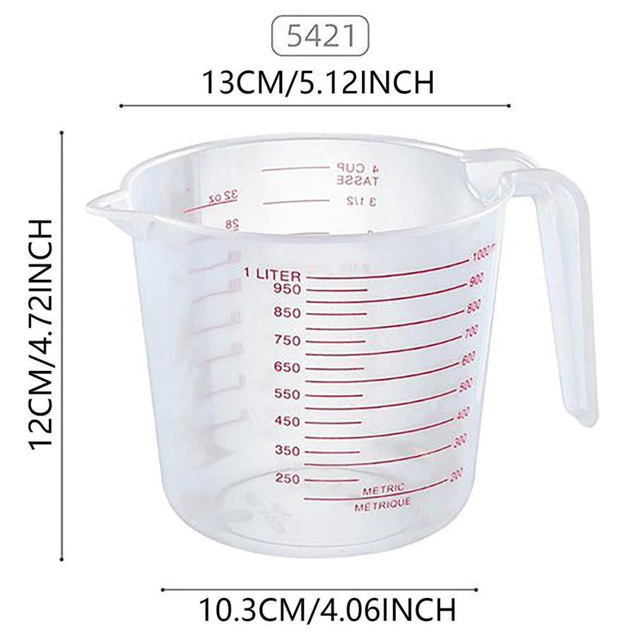 Plastic Measuring Cup, 32 Oz/1000 ml Clear Graduated Measuring Cups Plastic Mug with Spout and Handles Ounce and Ml Cup Marking for Recipe Ingredient, Flour, Water, Liquid, 1 Pcs, 5.12x4.72
