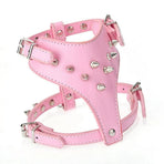 Spiked Studded Leather Puppy Dog Harness Vest for Small Breeds Pink