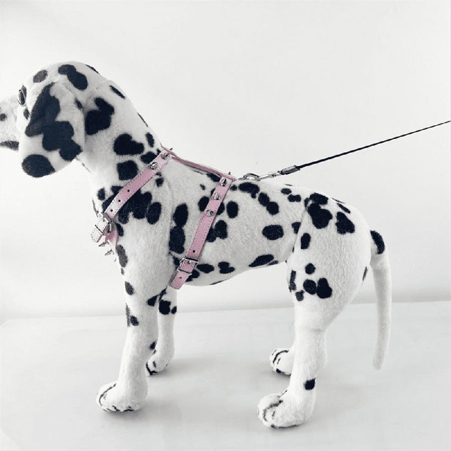 Spiked Studded Leather Puppy Dog Harness Vest for Small Breeds Pink