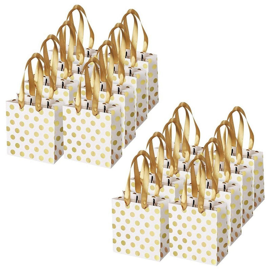 with Ribbon Handles Gold Mini Gift Bag,(Metallic Dots 16 Pack Bulk)