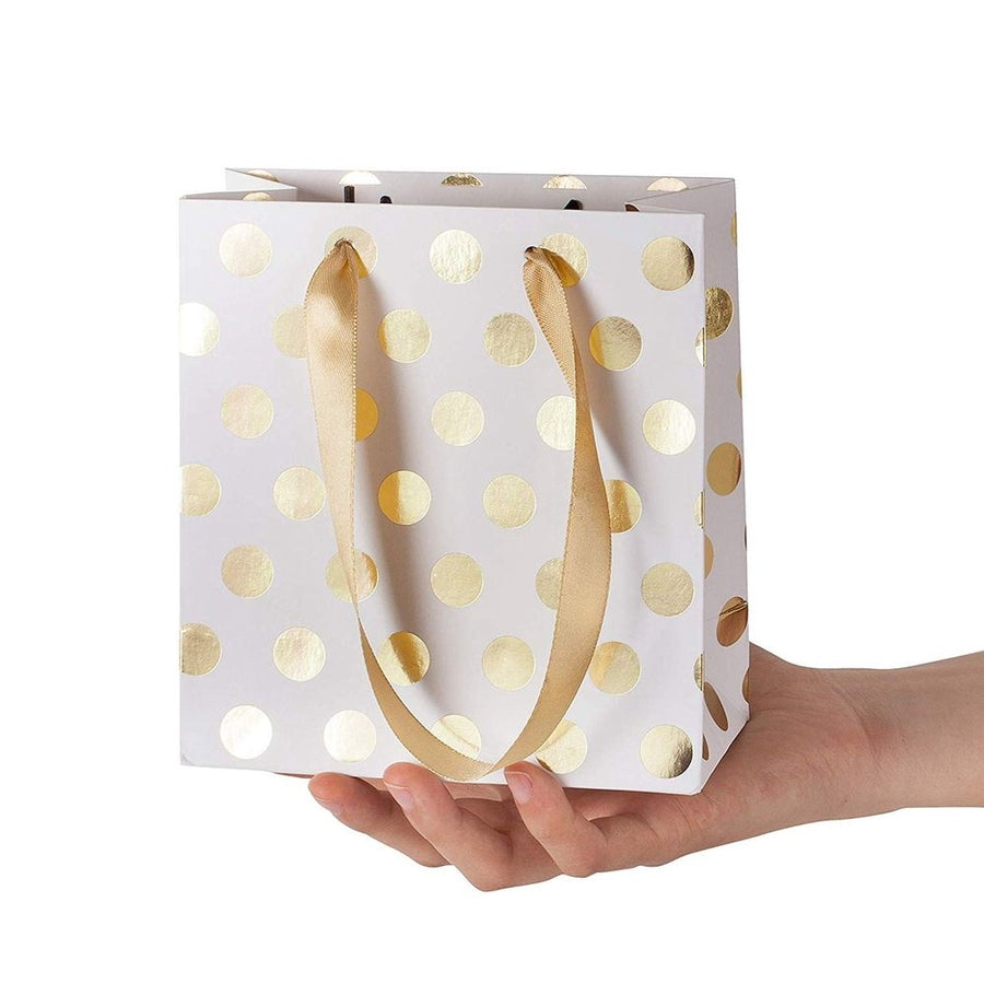 with Ribbon Handles Gold Mini Gift Bag,(Metallic Dots 16 Pack Bulk)
