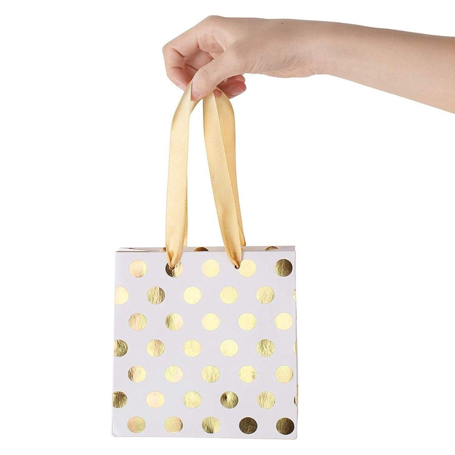 with Ribbon Handles Gold Mini Gift Bag,(Metallic Dots 16 Pack Bulk)