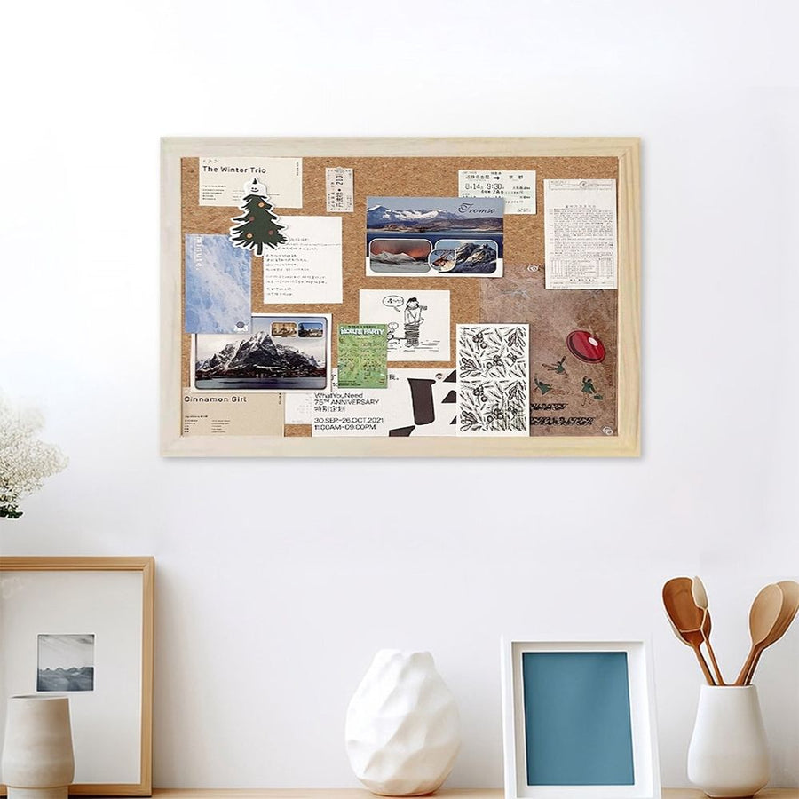 Wood Frame Cork Board Hanging Photo Display Board for Wall Office Home Decor Message Board with Thumbtacks No Drill Installation