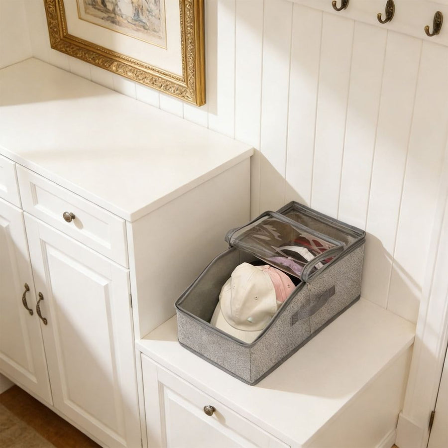 Non Woven Fabric Stackable Baseball Cap Storage Box for Closet Hat Organizer Transparent Window for Men Women Space Saving
