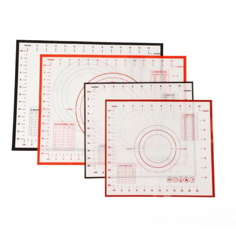 Reusable Silicone Mat Dough Sheet Pad for Cooking Baking with Measurement Scales Red