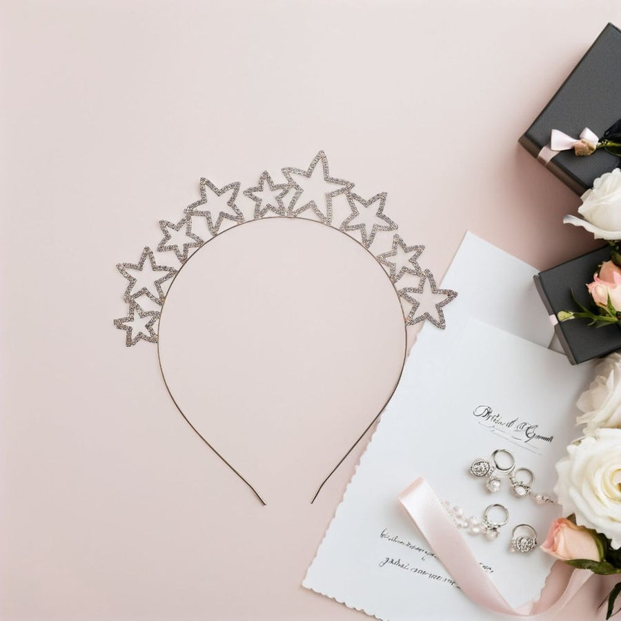 1Pc Rhinestone Hair Hoop with Star Design Golden Alloy for Wedding Birthday Party