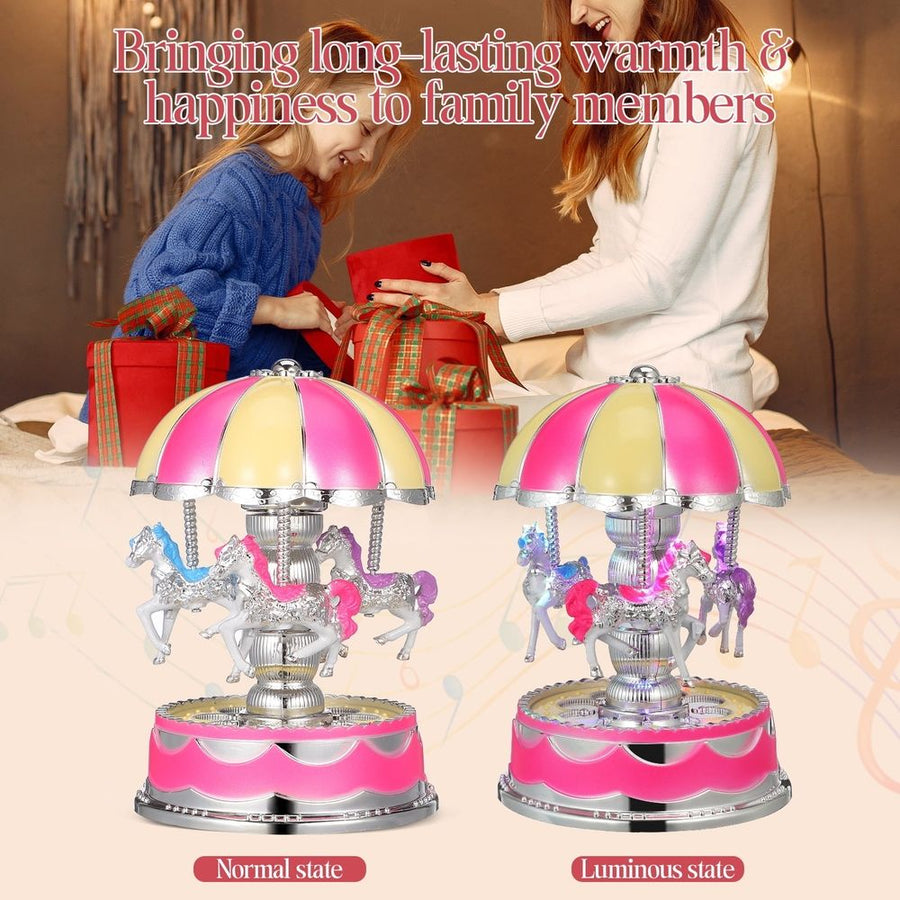 Luxury Carousel Music Box Rotate LED Light Luminous Rotation (Pink)