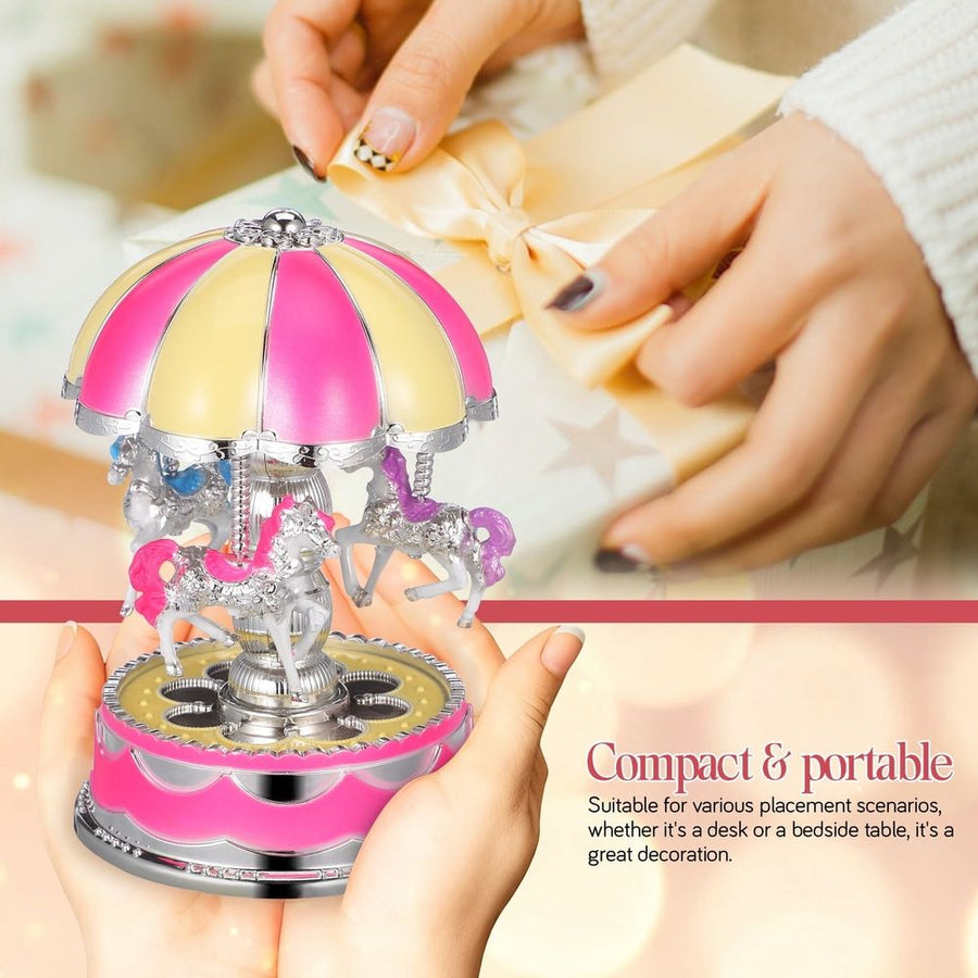 Luxury Carousel Music Box Rotate LED Light Luminous Rotation (Pink)