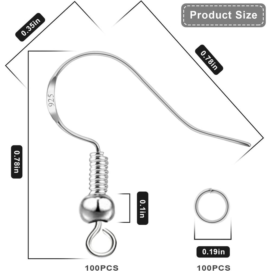 DIY Jewelry Making Kit: 925 Silver Earring Hooks & Jump Rings, 200Pcs