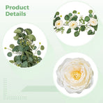 2 Pack Faux Eucalyptus Garland with White Roses - 71 Inch Artificial Greenery Vine for Wedding Arch, Table Runner, Centerpiece Table Decor, Mantel & Wall Decor