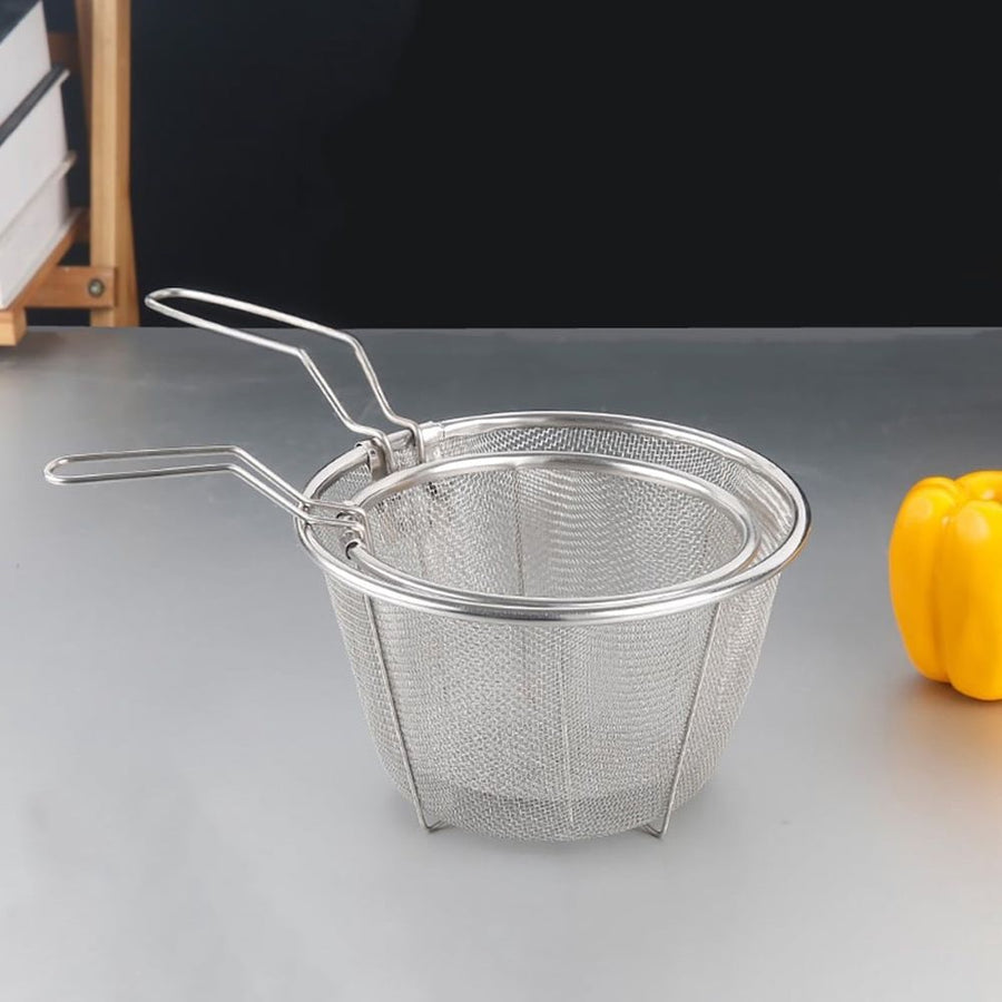 2-Pack Fine Mesh Frying Baskets with 304 Stainless Steel Oil Strainers for Deep Frying and Kitchen Cooking