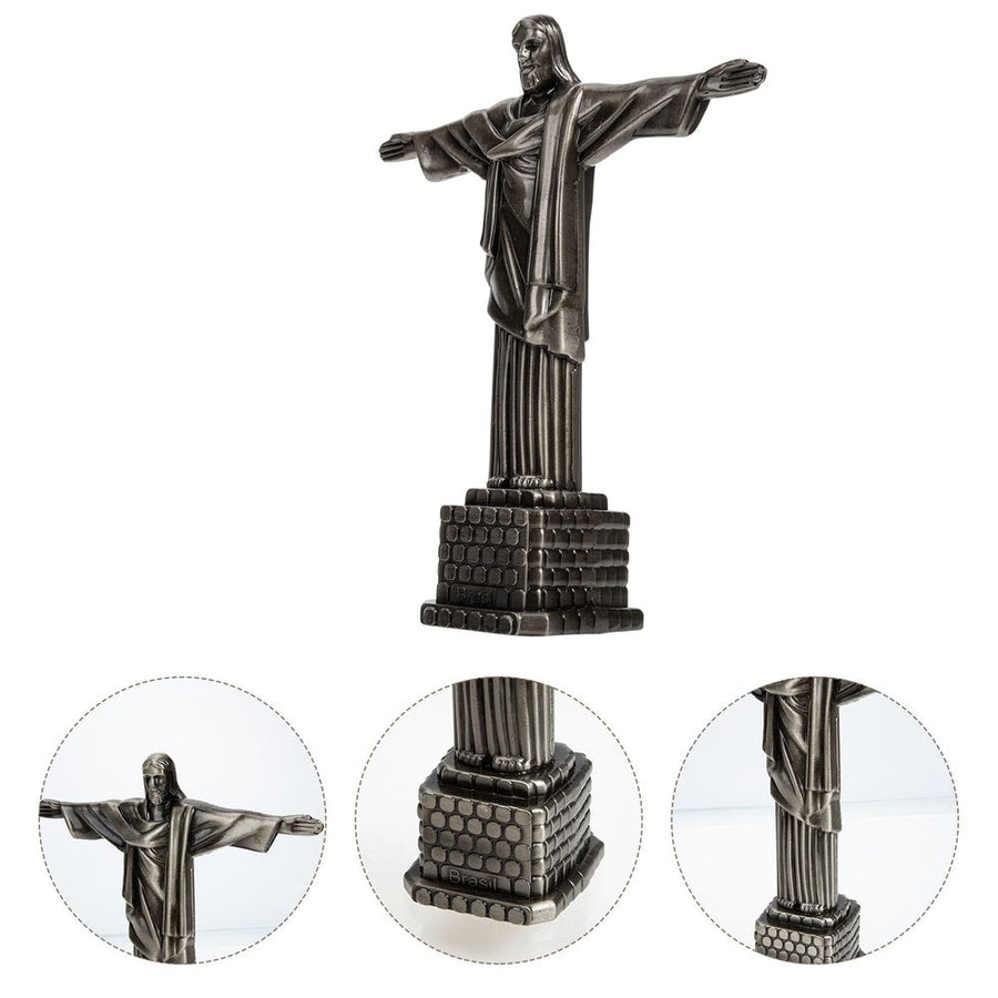 Plated Silver Jesus Figurine Alloy Ornament for Fireplace and Tabletop