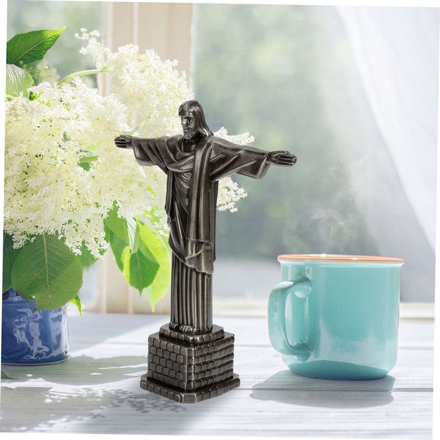 Plated Silver Jesus Figurine Alloy Ornament for Fireplace and Tabletop