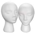 White Foam Mannequin Head Multi-Purpose for Wigs Hats Display 2Pcs