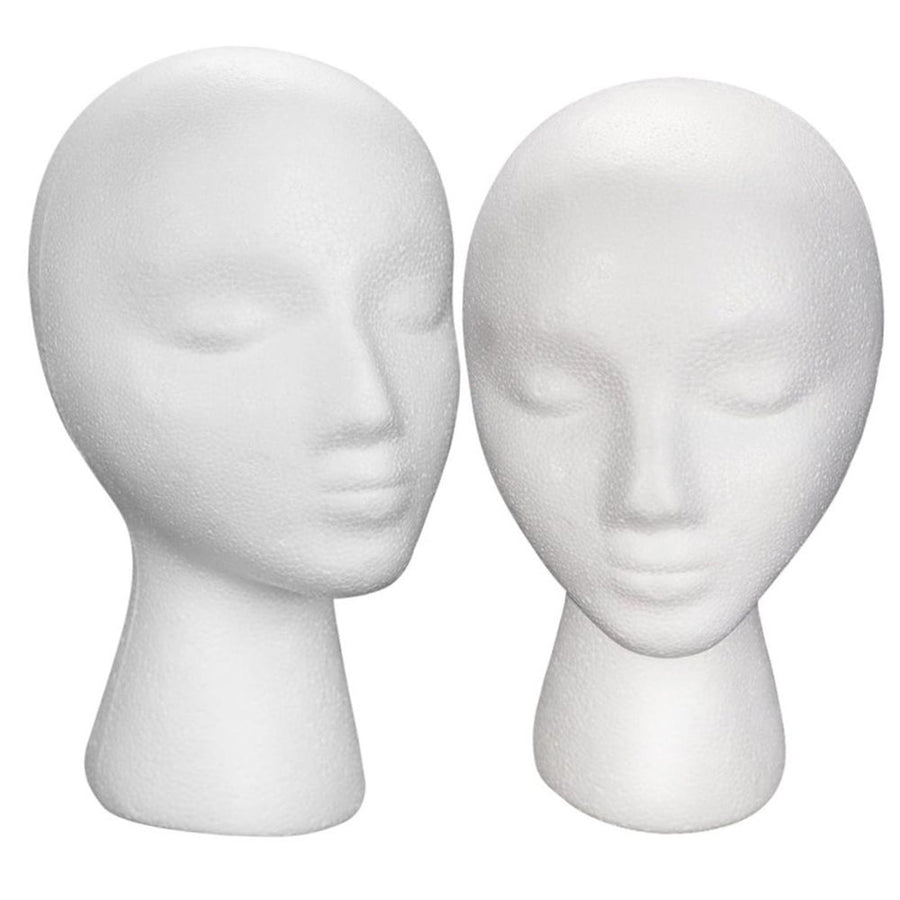 White Foam Mannequin Head Multi-Purpose for Wigs Hats Display 2Pcs