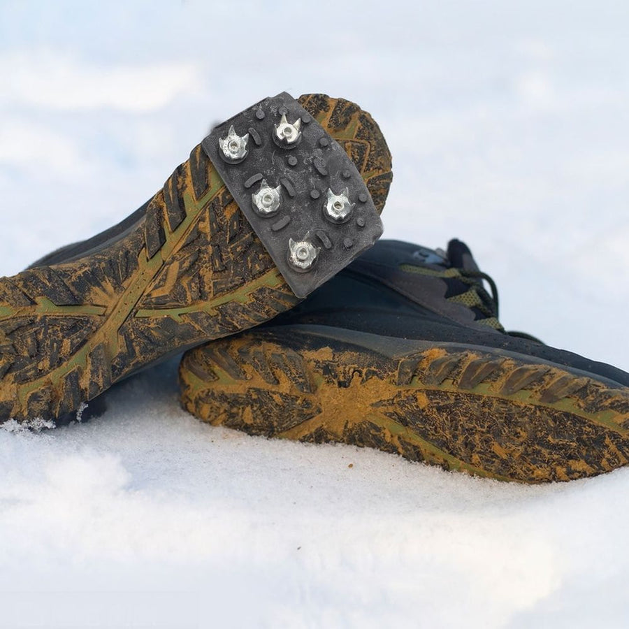 Outdoor Anti Slip Shoe Grips with High Strength Spikes for Icy Snowy Surfaces in Black