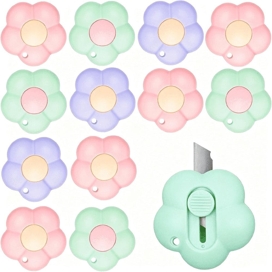 EXLEAF 15 Pcs Mini Utility Knives Cute Flower Shaped Box Cutter Retractable Letter Opener Portable Cutter with Hole for Office Home Use