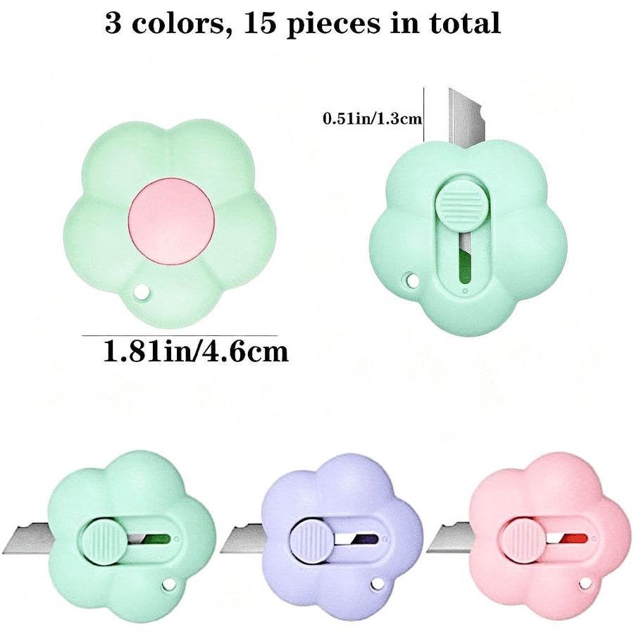 EXLEAF 15 Pcs Mini Utility Knives Cute Flower Shaped Box Cutter Retractable Letter Opener Portable Cutter with Hole for Office Home Use