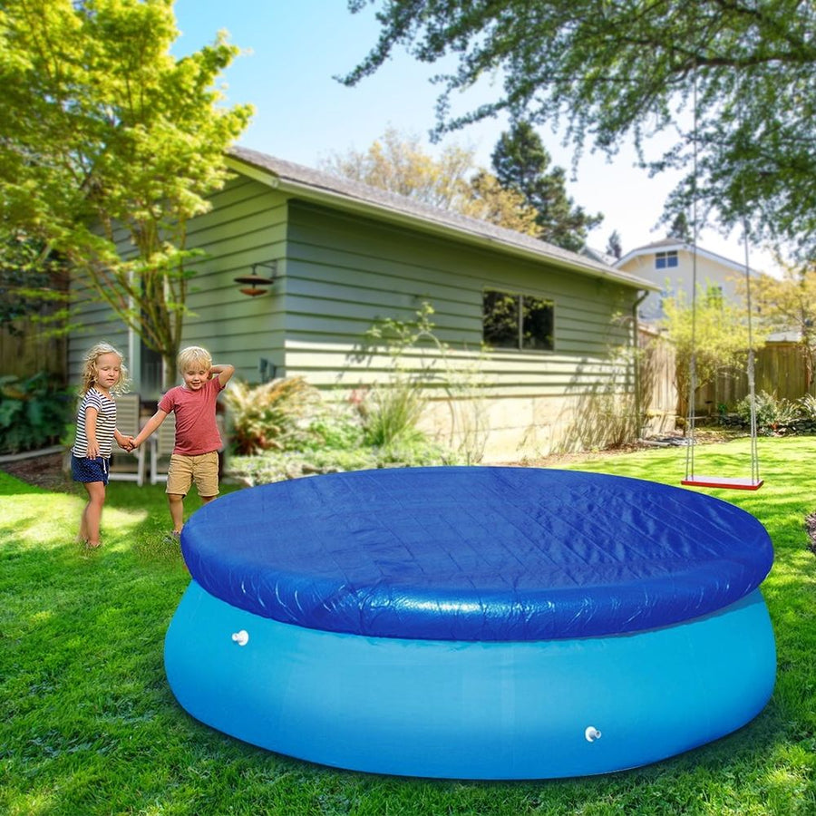 Blue PE Fabric Pool Cover for Dust and Rain Prevention Fit 8foot Round Frame or Inflatable Pools Easy to Use Store