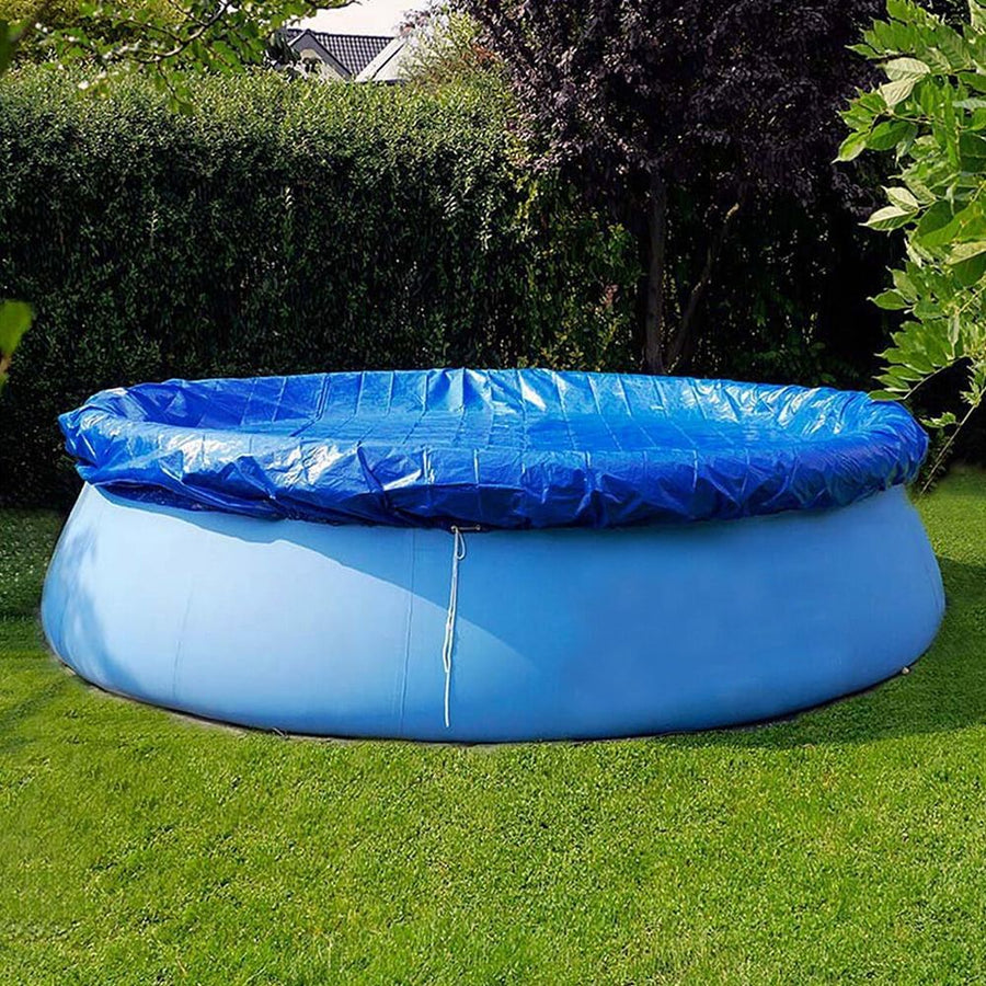 Blue PE Fabric Pool Cover for Dust and Rain Prevention Fit 8foot Round Frame or Inflatable Pools Easy to Use Store