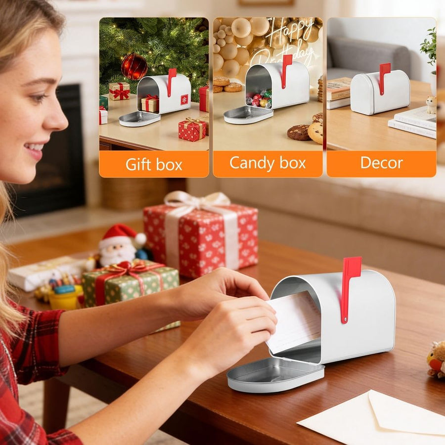 2pcs White Tinplate Mailbox Decorative Box for Desk Organization