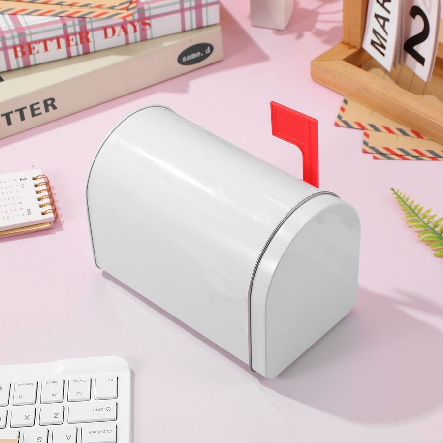 2pcs White Tinplate Mailbox Decorative Box for Desk Organization
