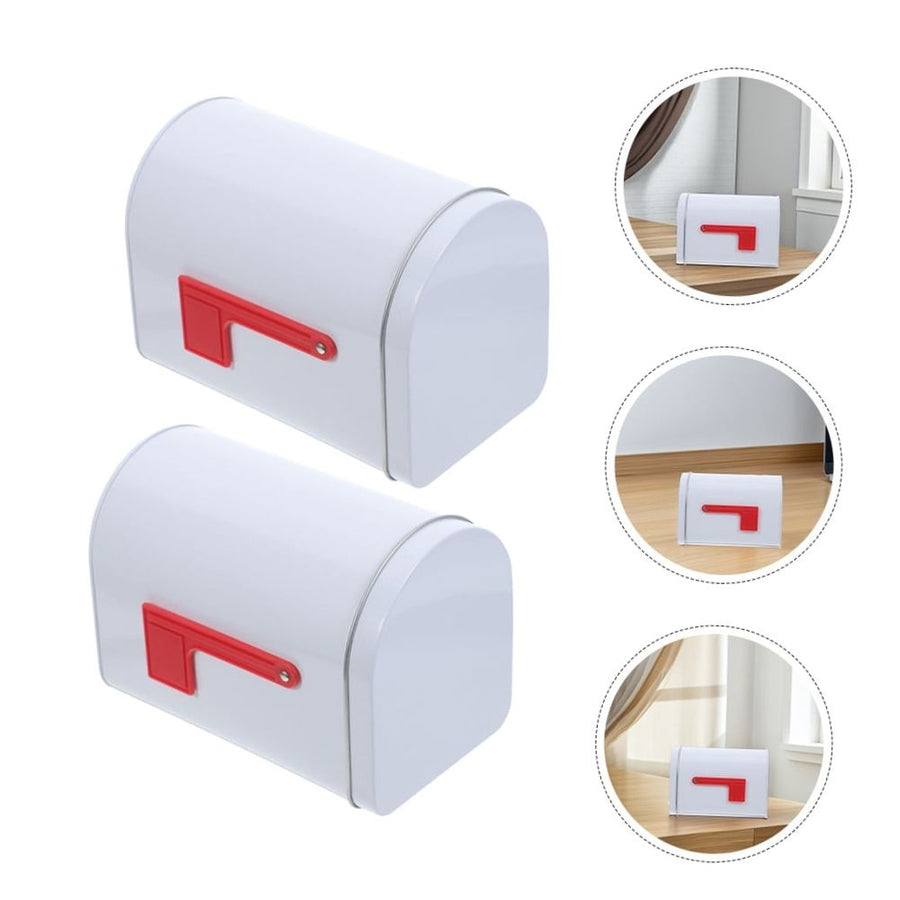 2pcs White Tinplate Mailbox Decorative Box for Desk Organization