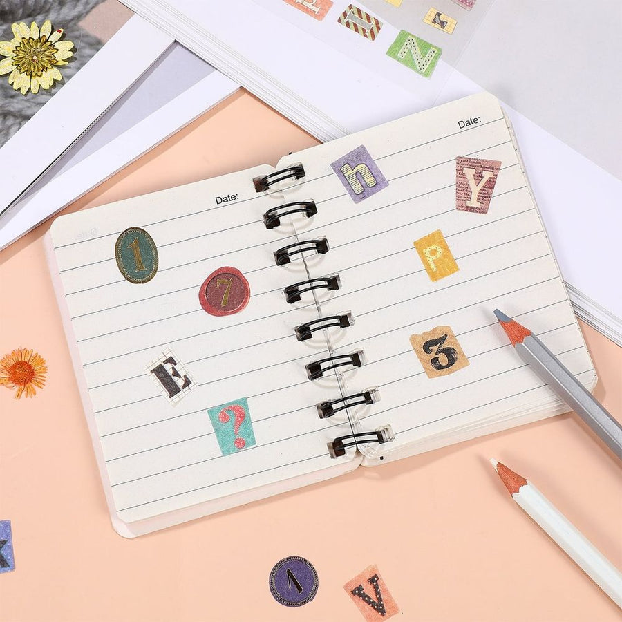6 Sheet Scrapbook Stickers Graffiti Vintage Letters Numbers Self Adhesive Decals for Diary DIY Crafts Cards