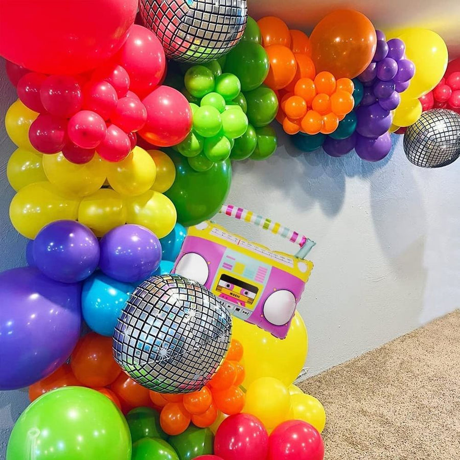 111pcs Balloon Garland Arch Kit, Back To 80s 90s Retro Theme Disco Theme Birthday Party Decor Supplies