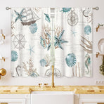 Ocean Beach Valve Kitchen Curtains Sea Coast Starfish Shell Curtains Blue Ocean Underwater Bedroom Bathroom Living Room Treatment Layer Fabric 1 Panel 52Wx18H inches