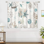 Ocean Beach Valve Kitchen Curtains Sea Coast Starfish Shell Curtains Blue Ocean Underwater Bedroom Bathroom Living Room Treatment Layer Fabric 1 Panel 52Wx18H inches