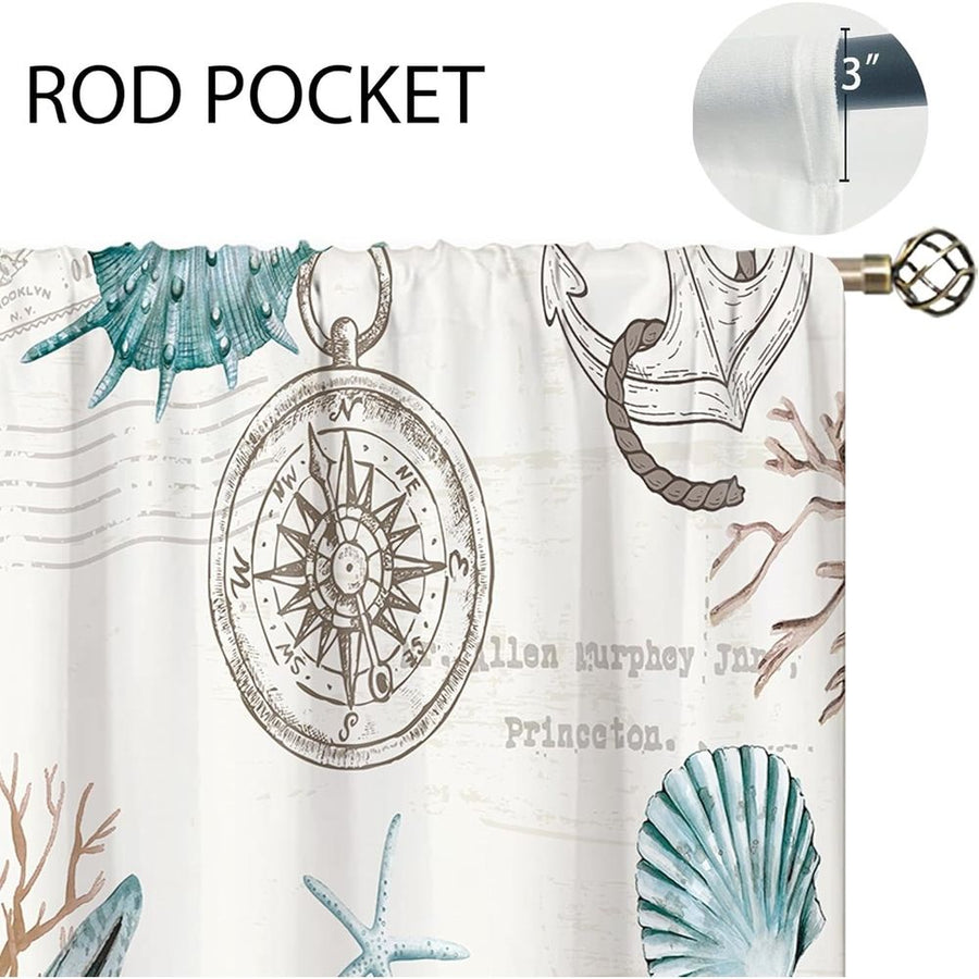 Ocean Beach Valve Kitchen Curtains Sea Coast Starfish Shell Curtains Blue Ocean Underwater Bedroom Bathroom Living Room Treatment Layer Fabric 1 Panel 52Wx18H inches