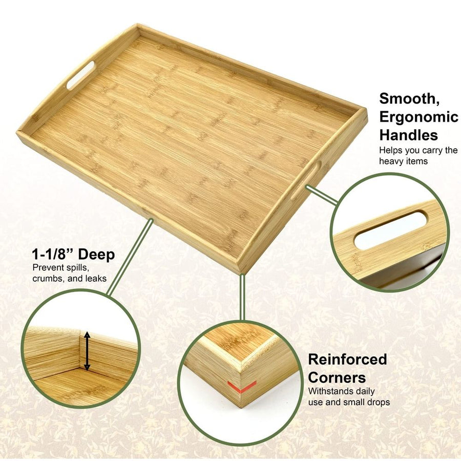 Portable Bamboo Serving Tray with Handles, Ideal for Breakfast in Bed, Dinner Service, and Living Room Use, Lightweight and Versatile for Restaurants, Size I, 1pc