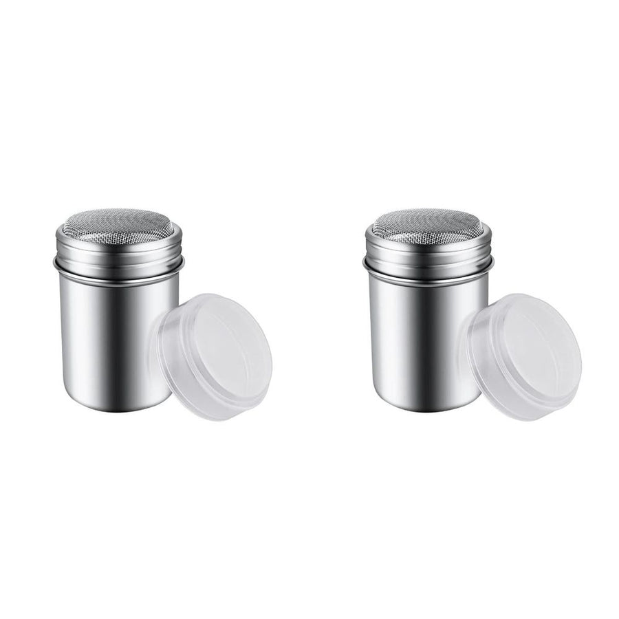 2-Pack Silver Stainless Steel Powder Sugar Shakers with Lid, Mesh Duster for Cocoa, Flour & Coffee Sprinkling