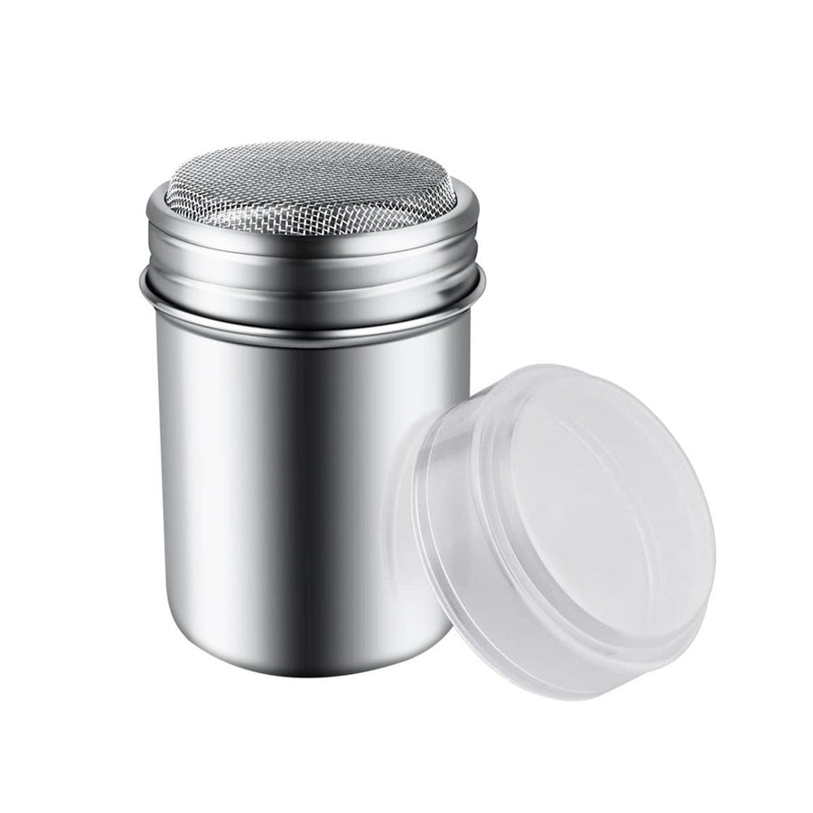 2-Pack Silver Stainless Steel Powder Sugar Shakers with Lid, Mesh Duster for Cocoa, Flour & Coffee Sprinkling