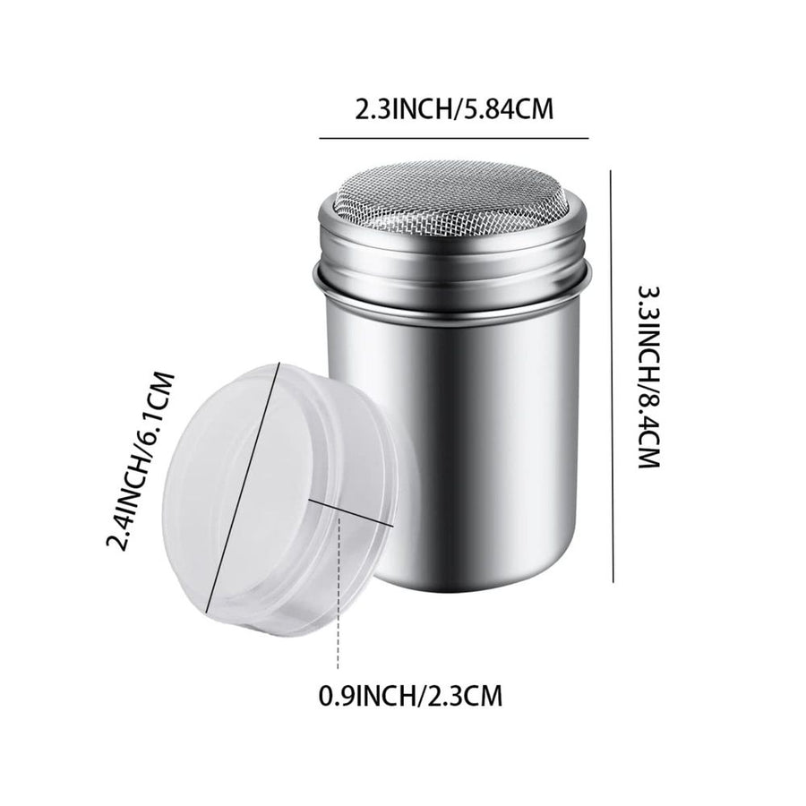 2-Pack Silver Stainless Steel Powder Sugar Shakers with Lid, Mesh Duster for Cocoa, Flour & Coffee Sprinkling